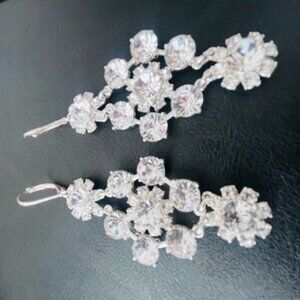 Crystal Dangle Earrings Silver Tone Rhinestone Chandelier Jewelry - Fashion
